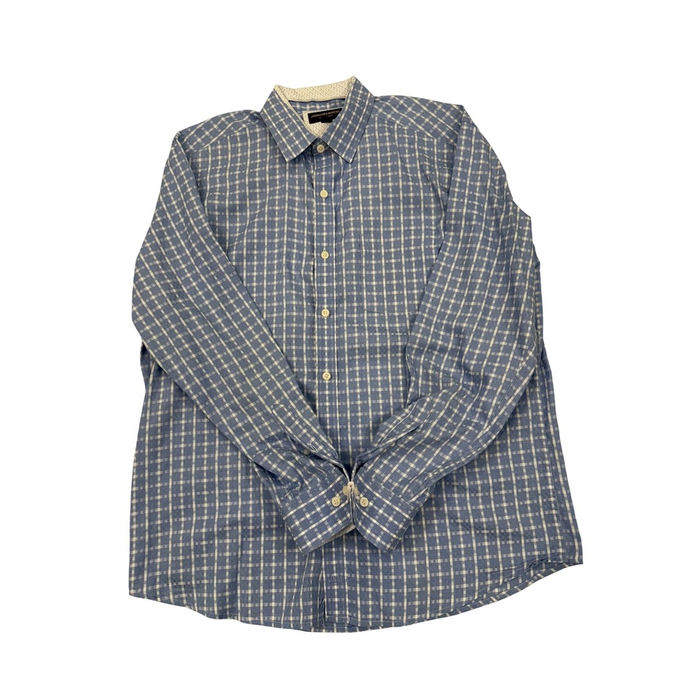 Johnston & Murphy Mens Size L Blue Plaid Button Down Shirt Long Sleeve